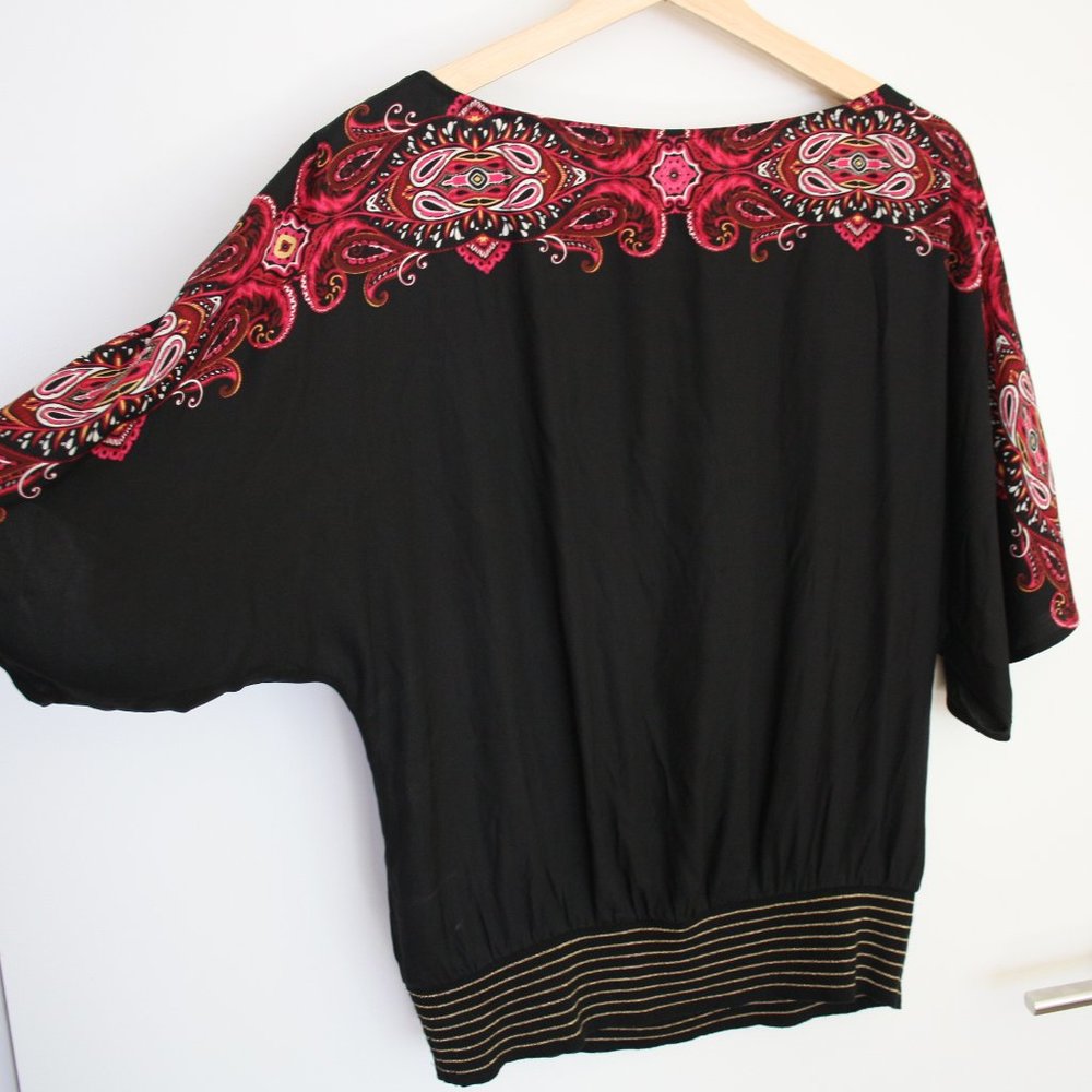 95% Silk boat neck kimono sleeve metallic waist to - Picture 8 of 8